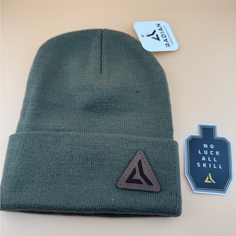 Radian Green Beanie Triangle Logo Leather Patch & Decal Sticker